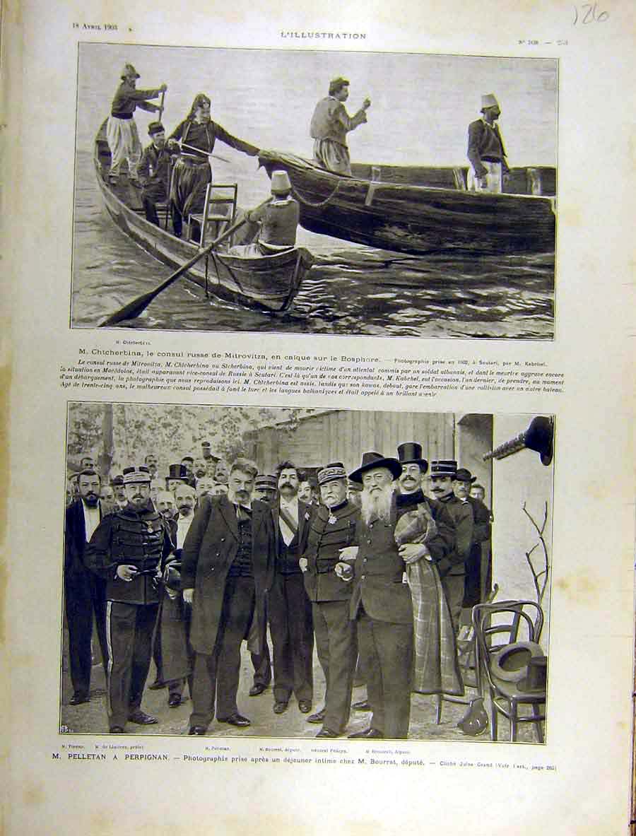 Old Antique Print 1903 Chitcherbina Mitrovitza Bosphore Pelletan Bourrat 20th