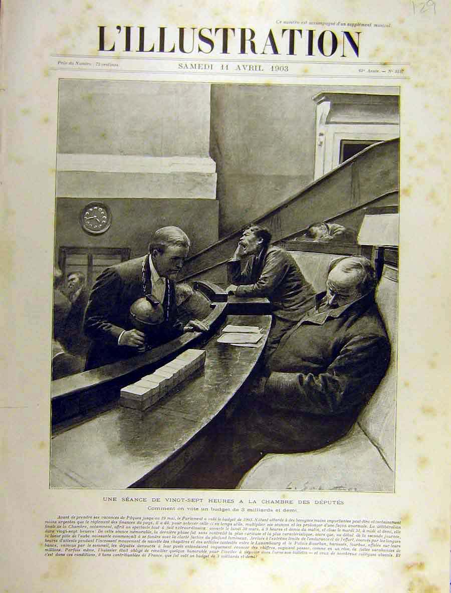 Original Old Antique Print 1903 Budget Parliament Deputy Chamber French 20th