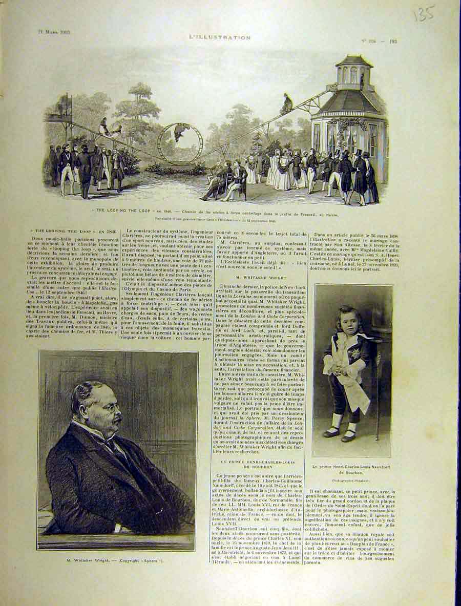 Original Old Antique Print 1903 Frascati Loop Wright Prince Bourbon French 20th