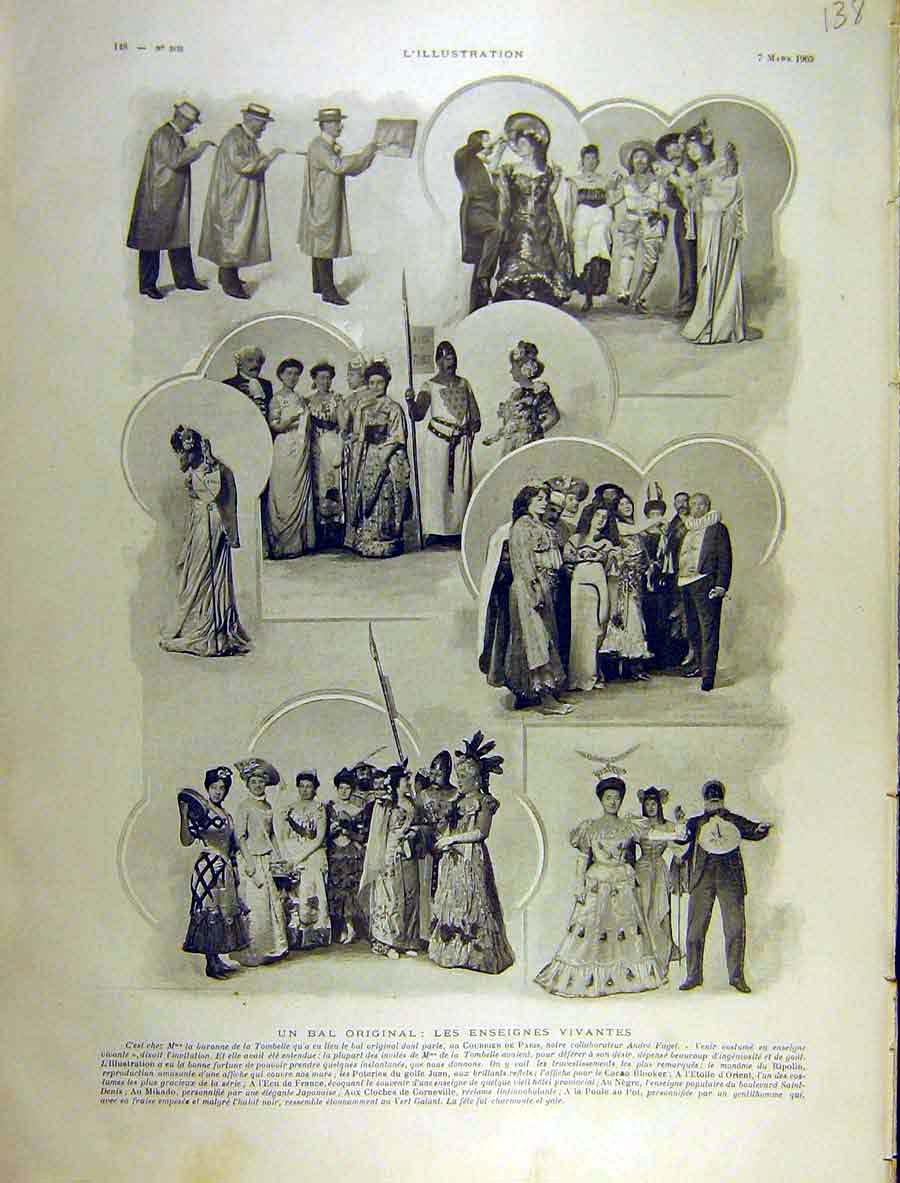Original Old Antique Print 1903 Tombelle Ball Fancy-Dress Costumes French 20th