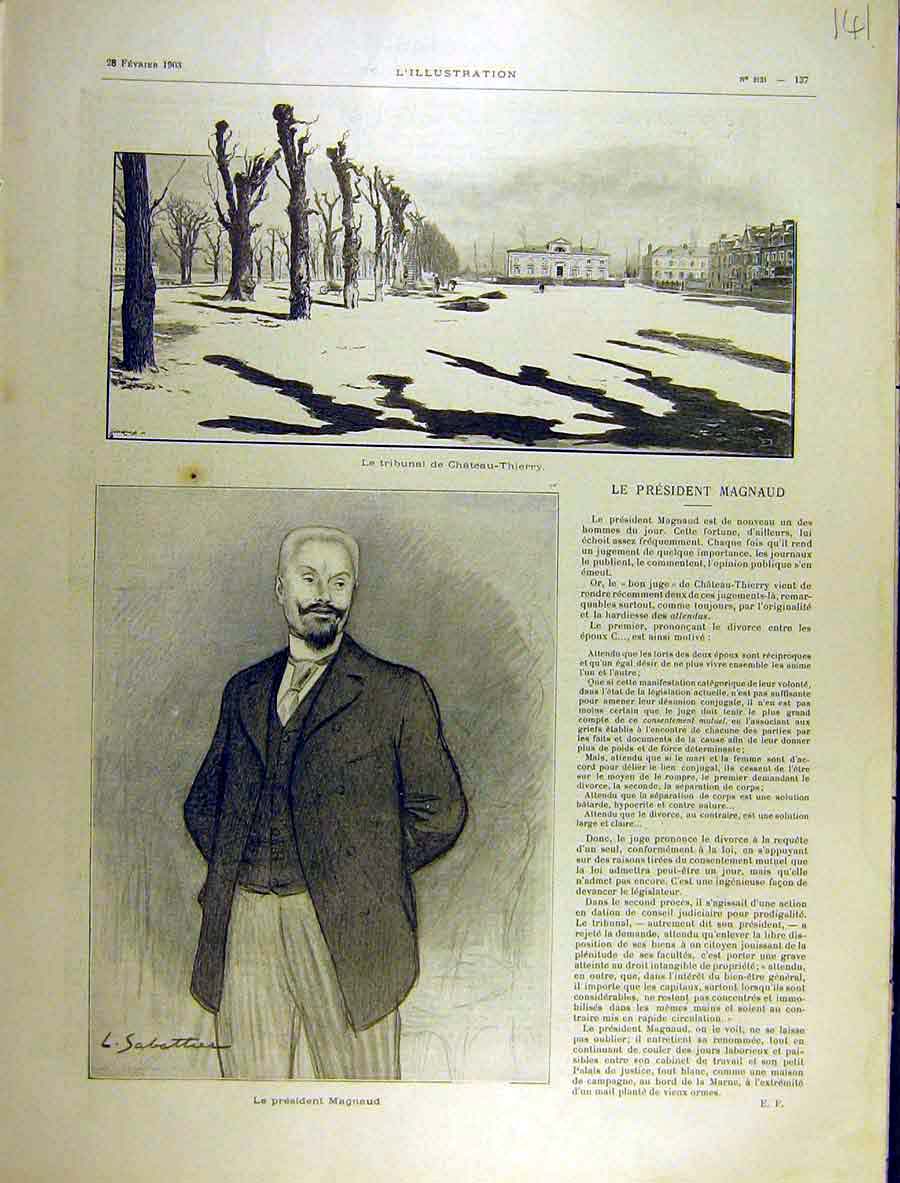 Original Old Antique Print 1903 Tribunal Magnaud Chateau-Thierry French 20th