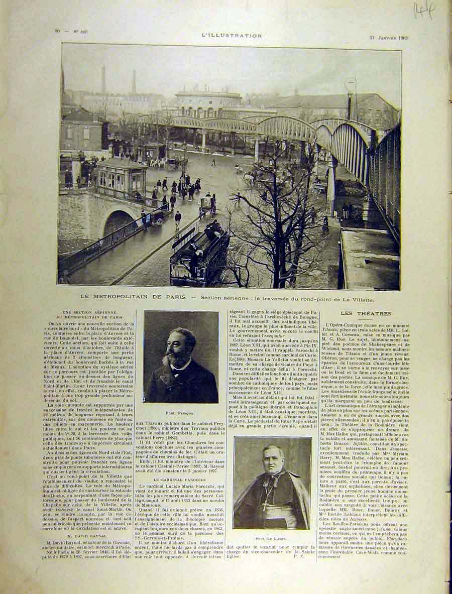 Original Old Antique Print 1903 Metropolitan Paris Villette Raynal Parocchi 20th