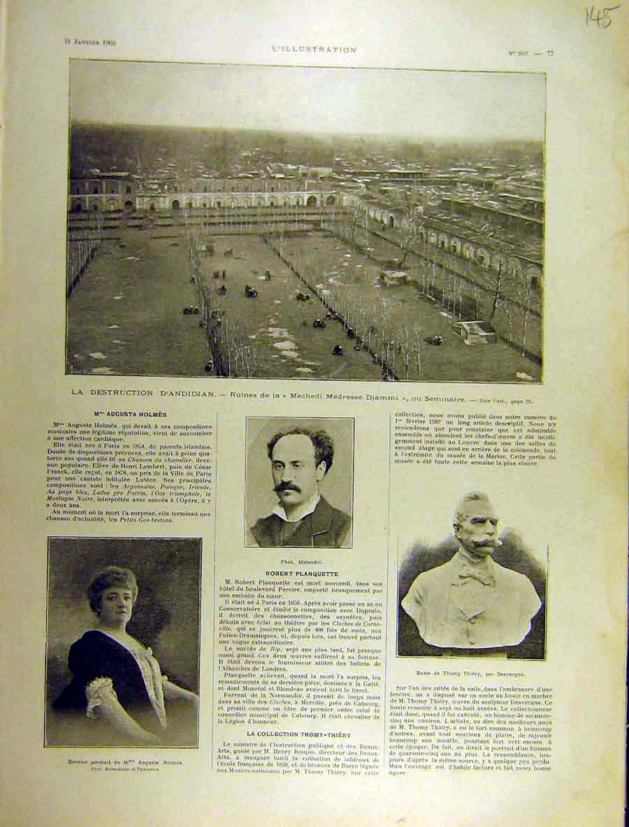 Original Old Antique Print 1903 Ruins D'Andidjan Holmes Planquette Thomy-Thiery