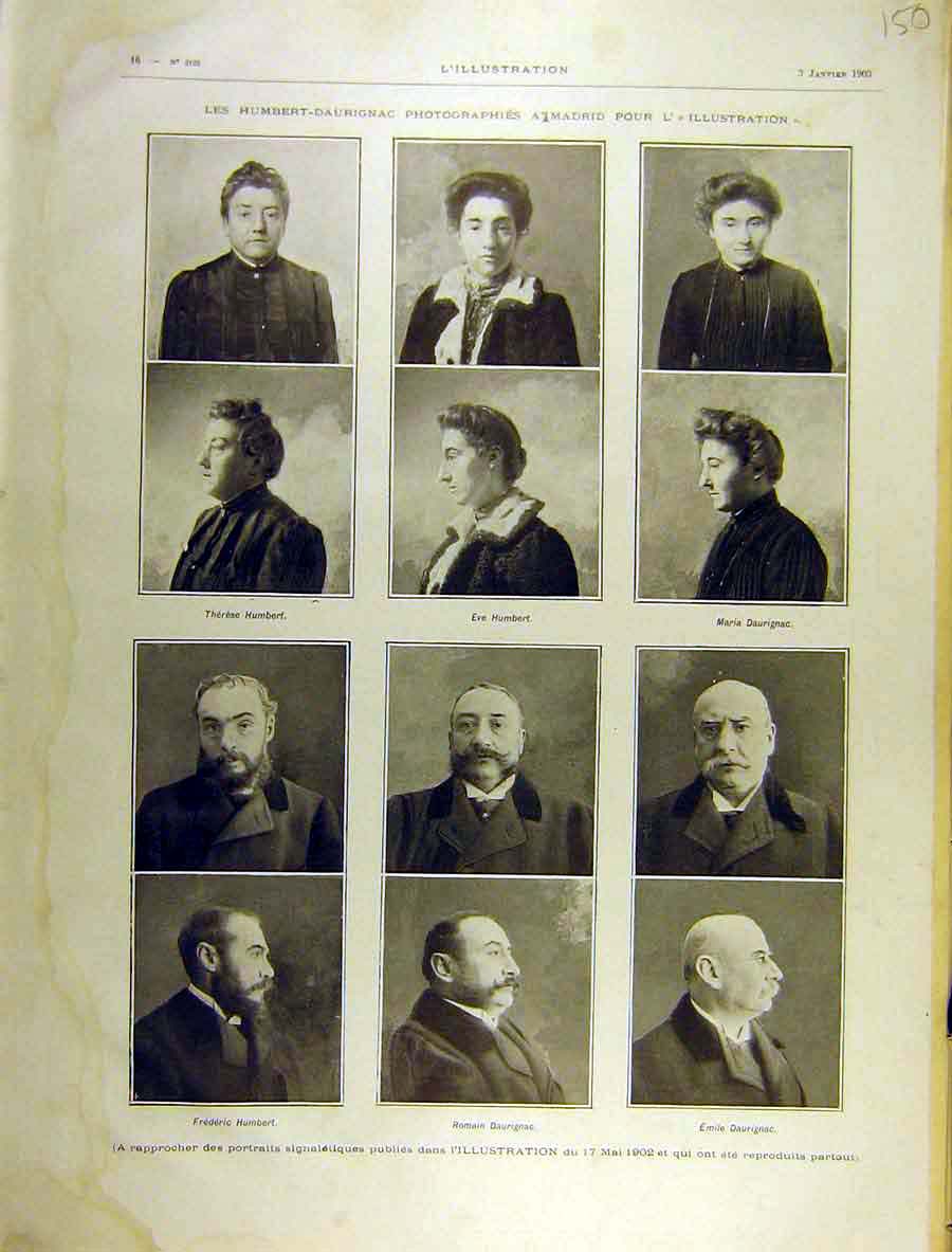 Original Old Antique Print 1903 Madrid Humbert-Daurignac Portrait Photo 20th
