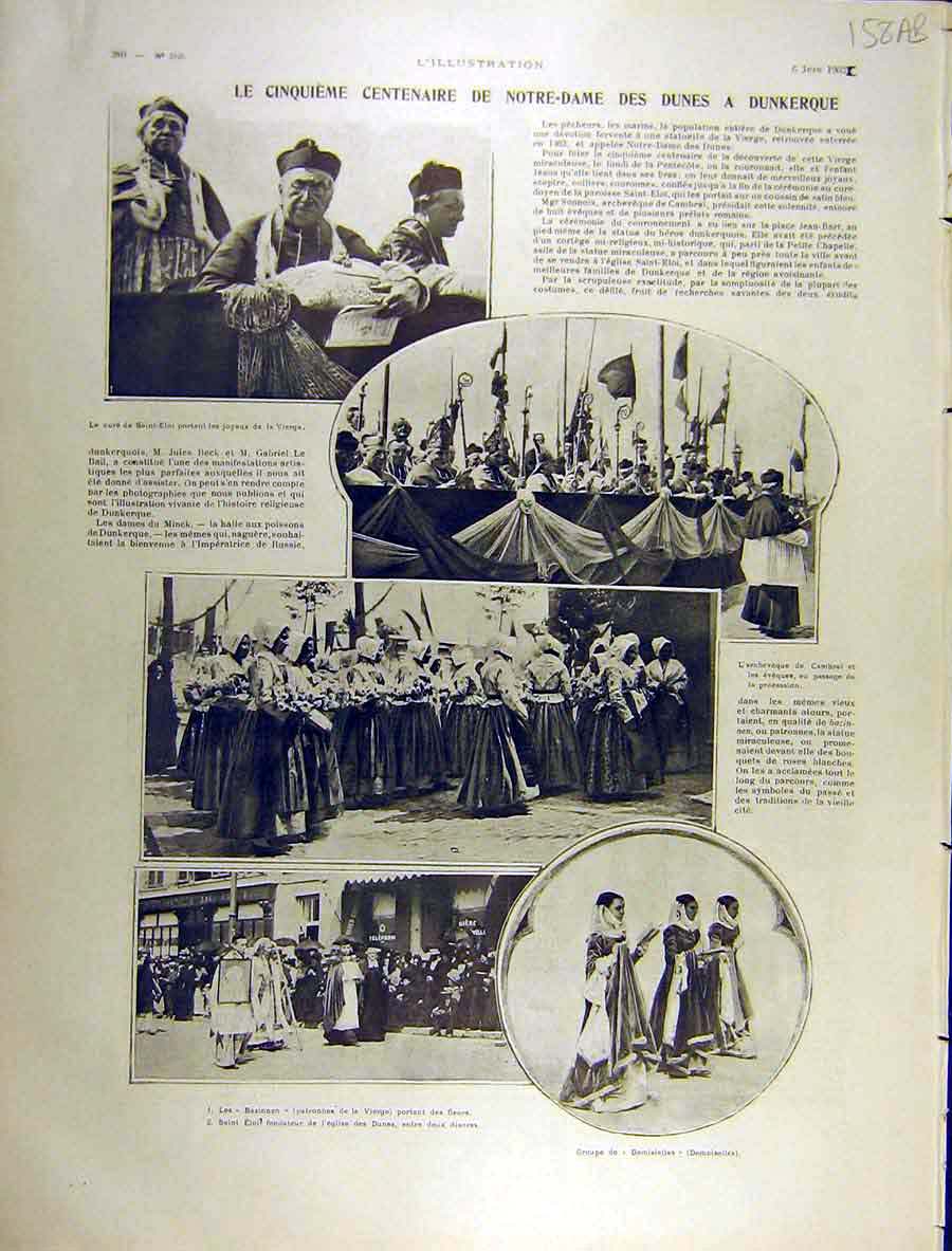 Original Old Antique Print 1903 Dunkerque Notre-Dame Centenary Pays-Bas 20th