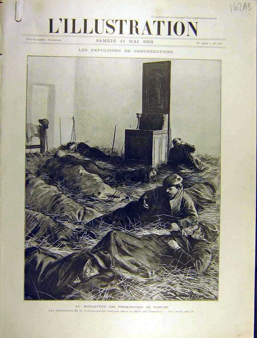 Original Old Antique Print 1903 Monastery Nantes Father-Superior Palace Justice