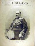 Original Old Antique Print 1903 King Edward Portrait Gibraltar Military Review
