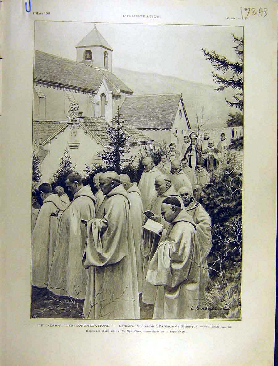 Old Antique Print 1903 Congregation Abbey Senanque Priest Religious Page 20th