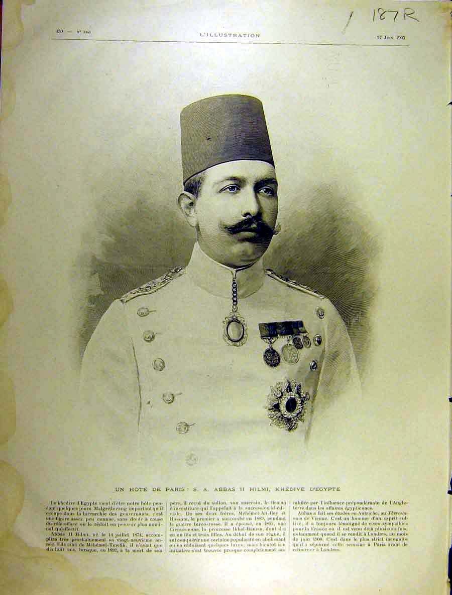 Old Antique Print 1903 Paris Hilmi Khedive Egypt Gascogne Convent Sisters 20th
