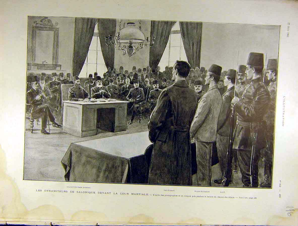 Old Antique Print 1903 Dynamite Court Martial Edib-Pacha Potcheff Arsoff 20th