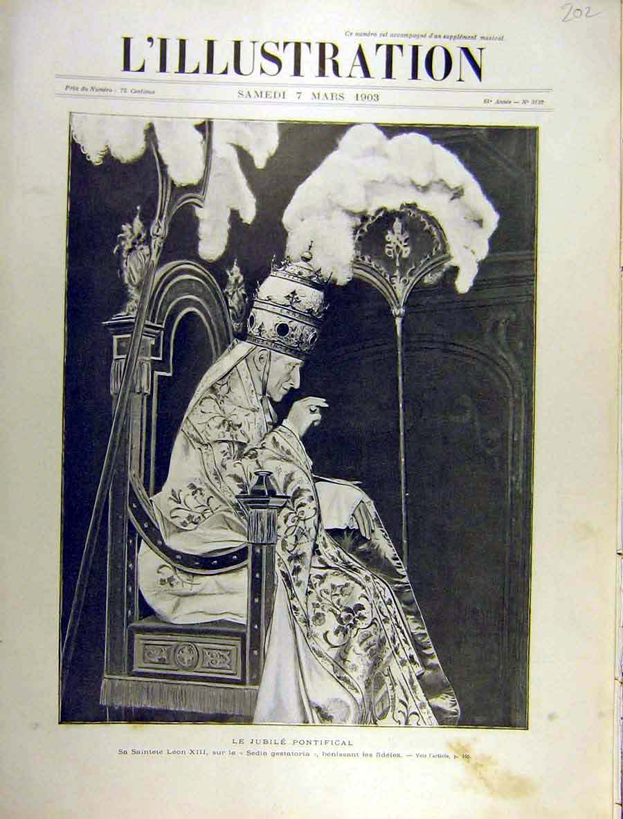 Original Old Antique Print 1903 Pontifical Leon-Xiii Religious Blessing 20th