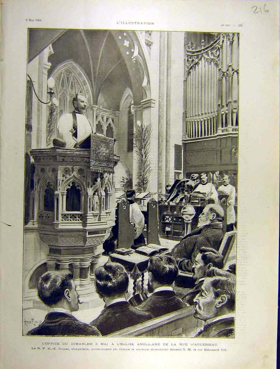 Original Old Antique Print 1903 Anglican Church Aguesseau Noyes King Edward 20th