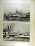 Original Old Antique Print 1903 Espingole Lardier Hallebarde Ships Navy 20th
