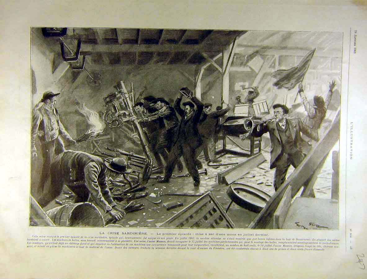 Original Old Antique Print 1903 Sardinia Crisis People Masson French 20th