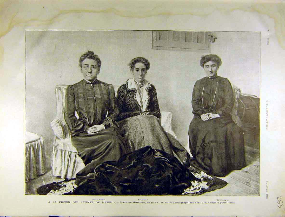 Original Old Antique Print 1903 Women Prison Madrid Humbert Daurignac 20th