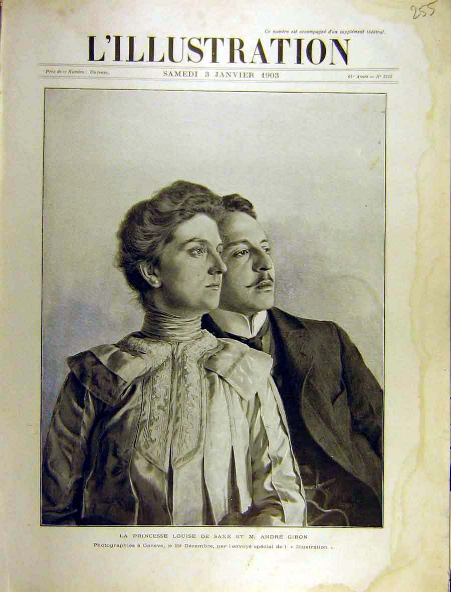 Original Old Antique Print 1903 Princess Louise Saxe Giron Portrait French 20th