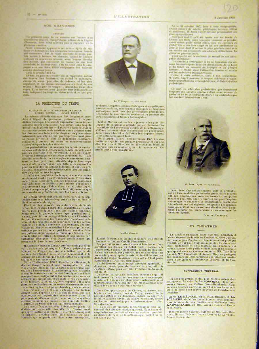 Original Old Antique Print 1904 Portrait Zenger Capre Moreux French People 20th
