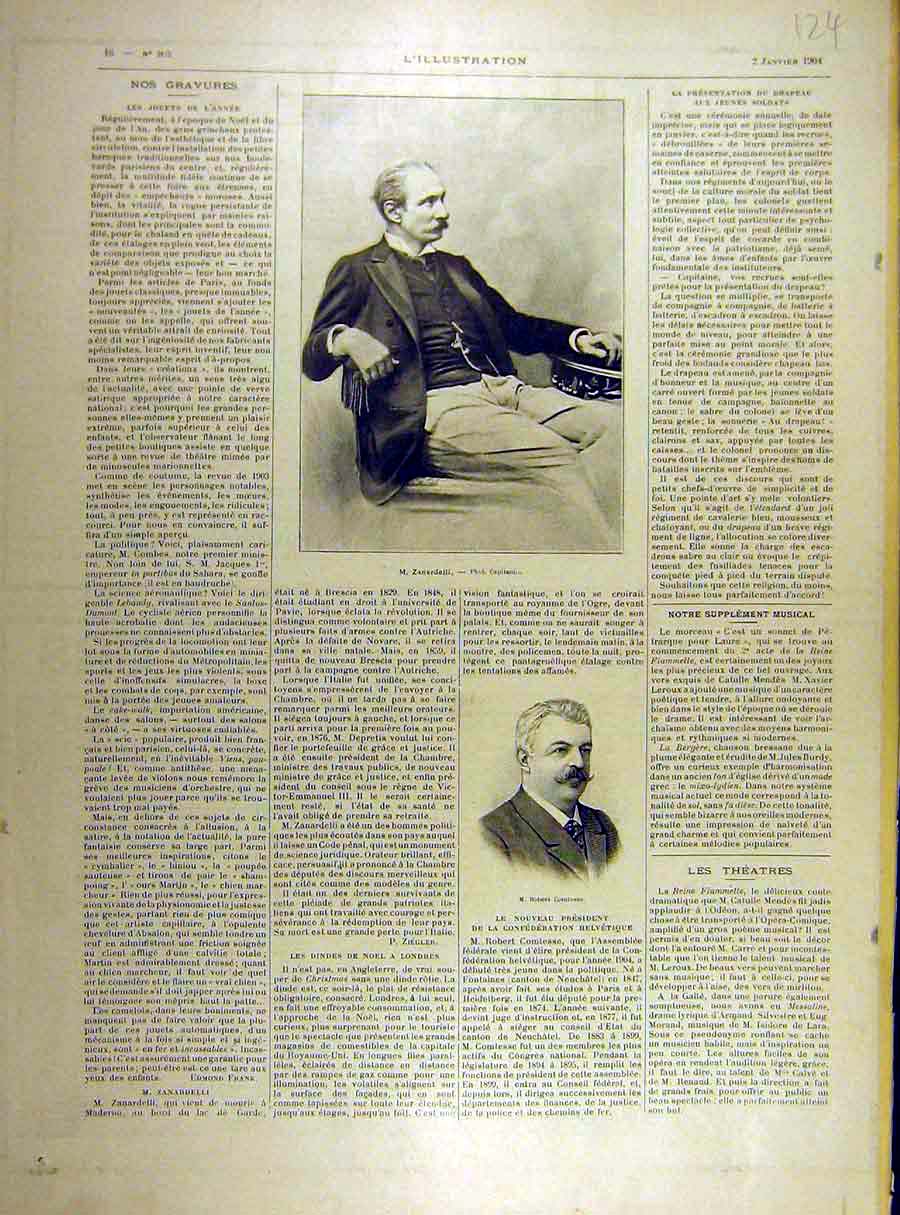 Original Old Antique Print 1904 Portrait Zanardelli Comtesse Helvetica 20th