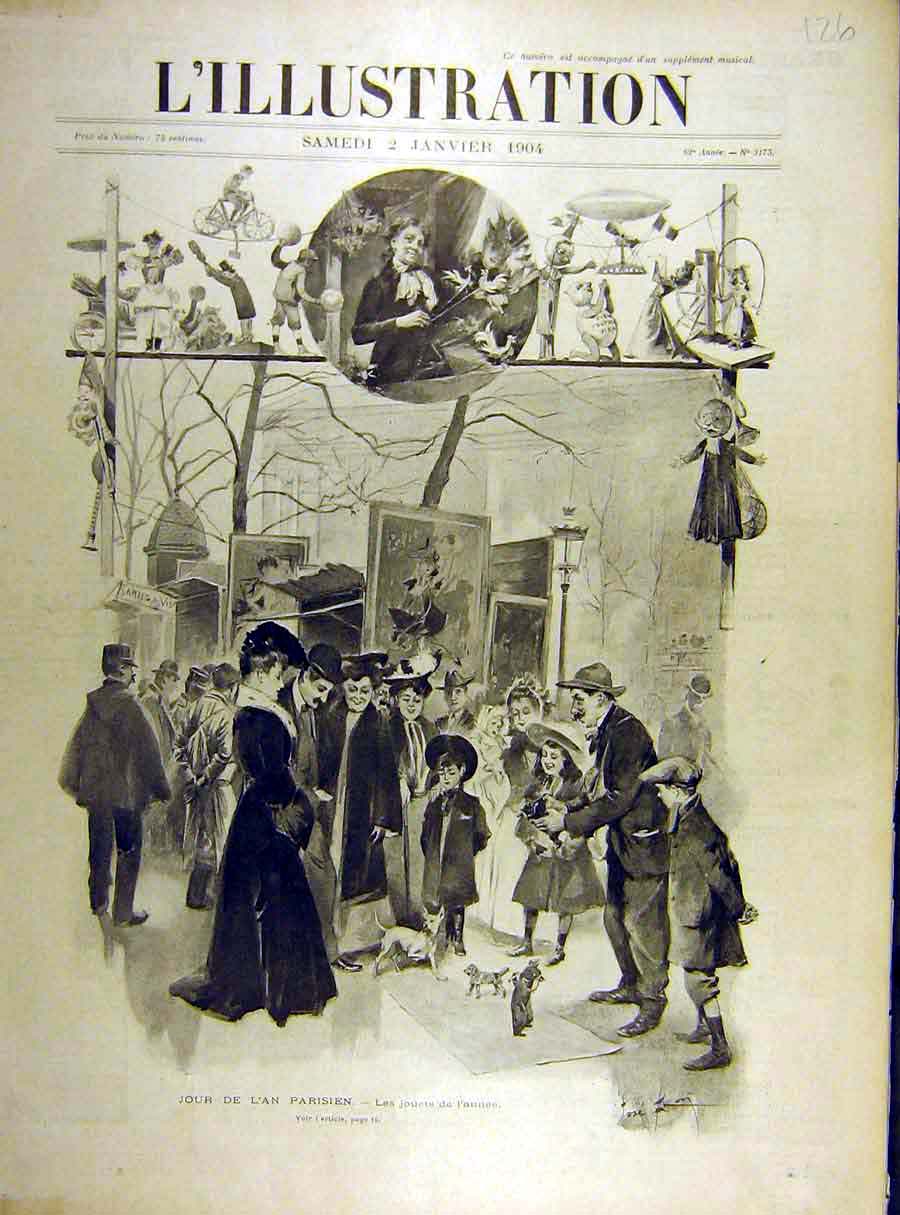 Old Antique Print 1904 Parisian Dogs Show Paris Street People French Page 20th