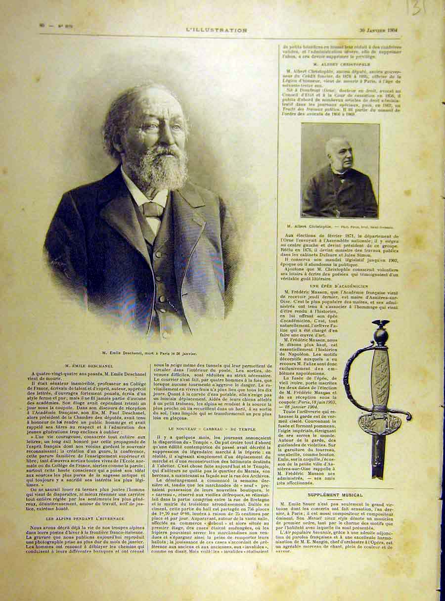 Original Old Antique Print 1904 Portrait Deschanel Christophle Sword 20th