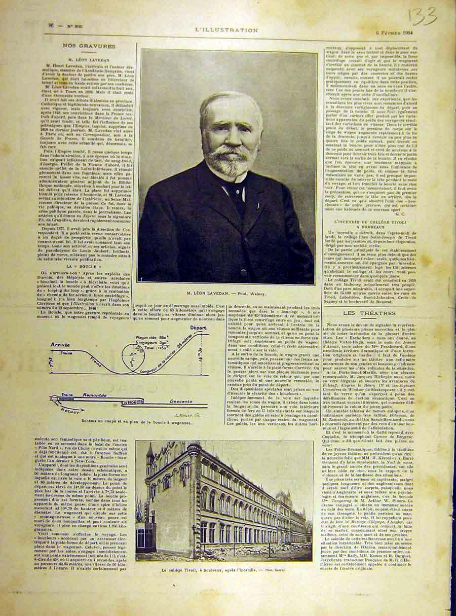 Original Old Antique Print 1904 Portrait Lavedan Tivoli Bordeaux Fire Wagonnet