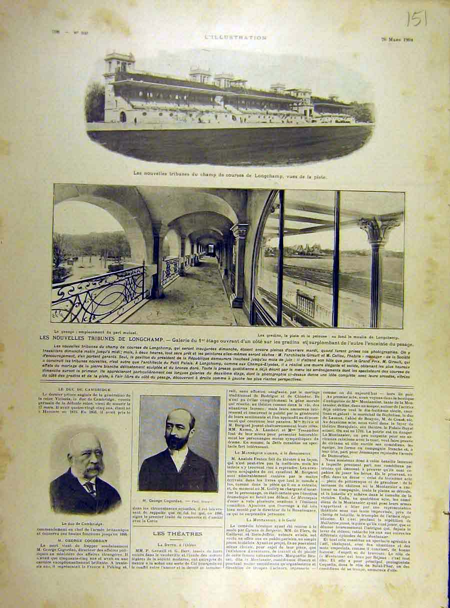 Original Old Antique Print 1904 Longchamp Race-Course Cogordan Duke Cambridge