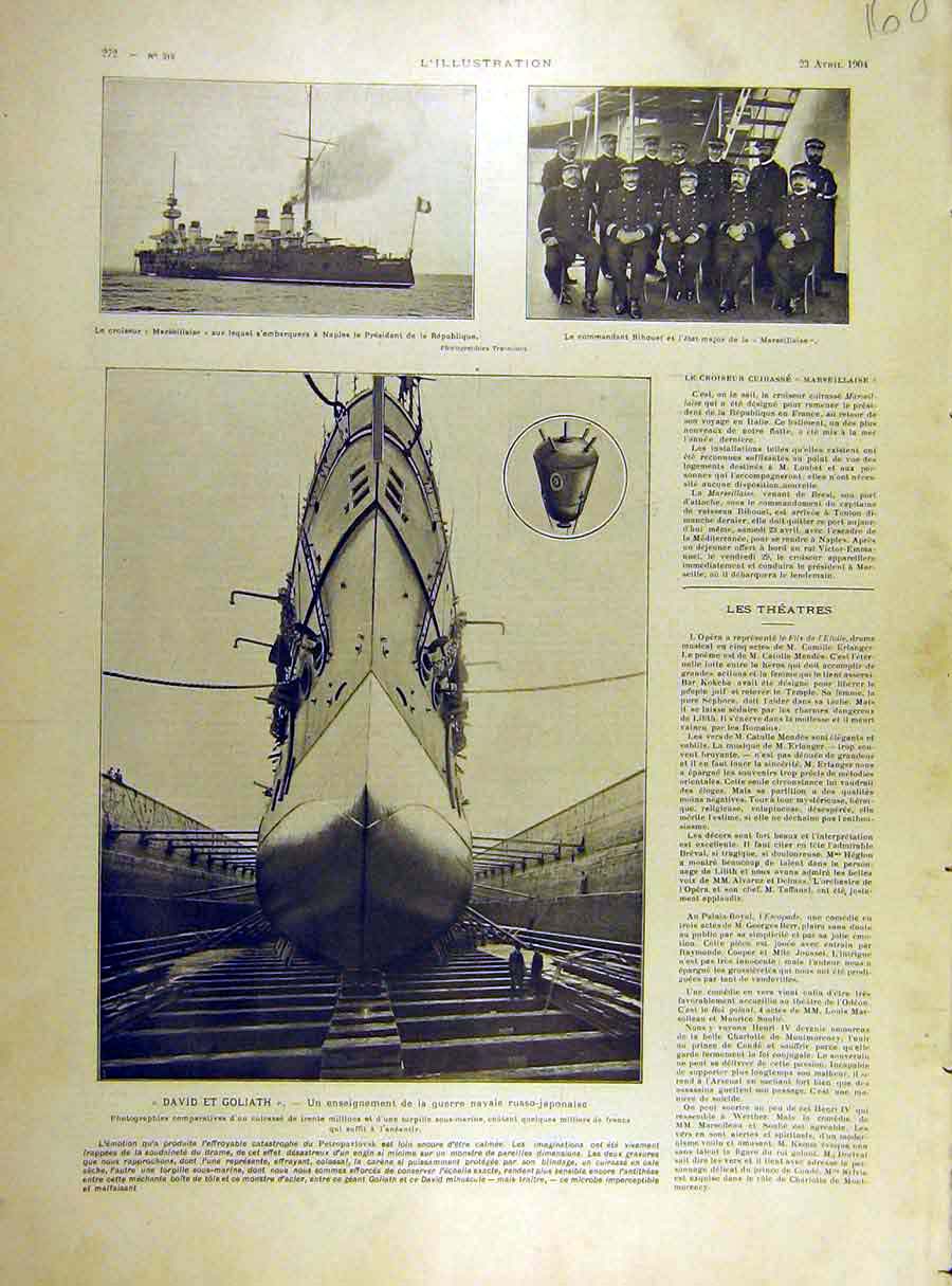 Old Antique Print 1904 David-Goliath Russian-Japanese Marsellaise Rihouet 20th