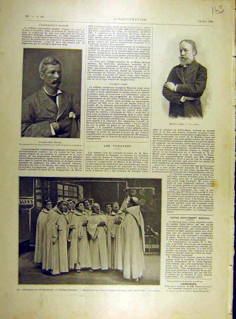 Original Old Antique Print 1904 Stanley Explorer Jokai Notre-Dame Opera Comedy
