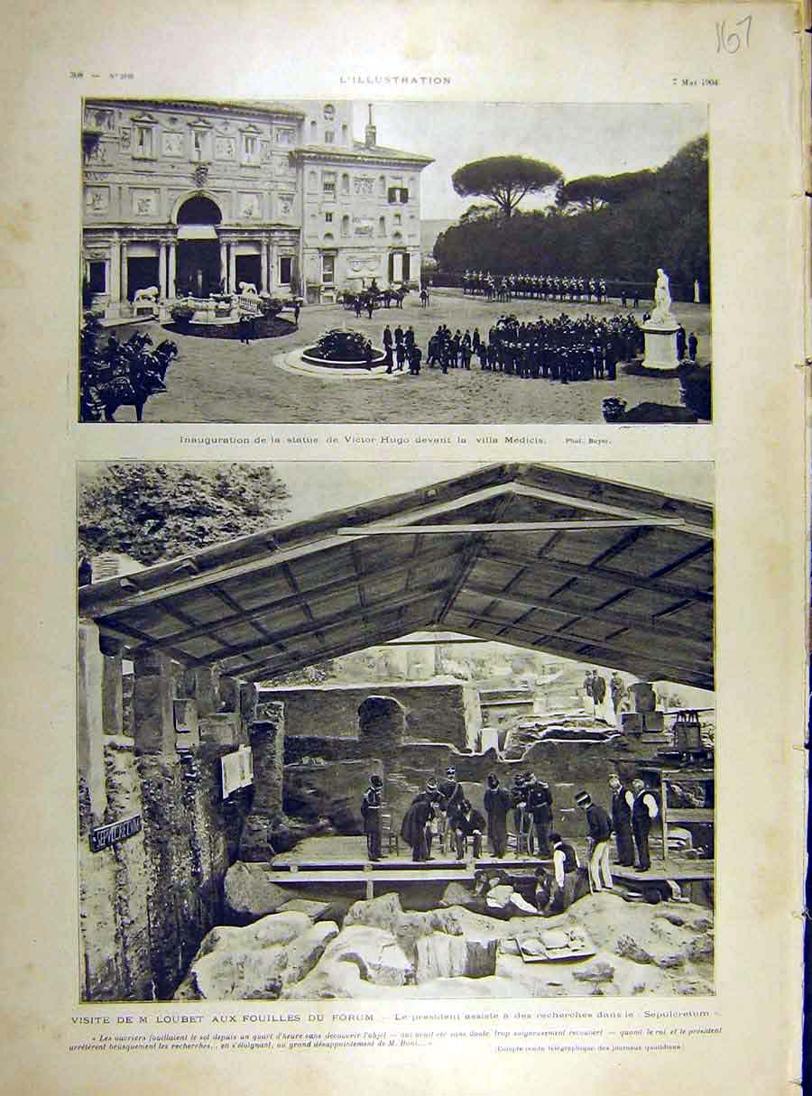 Original Old Antique Print 1904 Statue Hugo Medici Loubet Roman Forum French