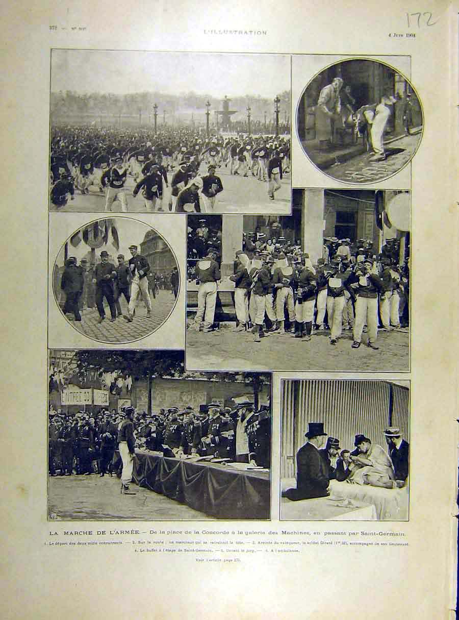 Original Old Antique Print 1904 Army March Siers Concorde Paris France 20th