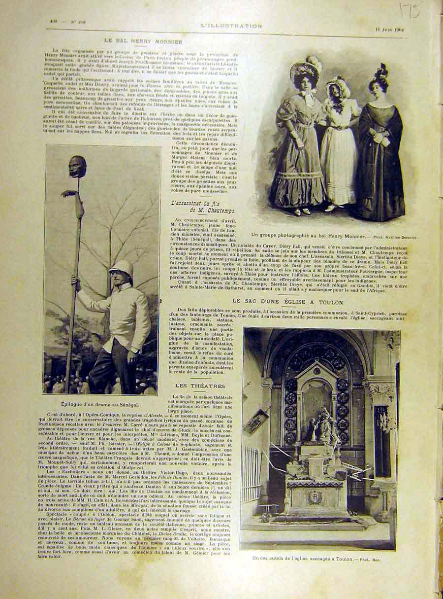 Original Old Antique Print 1904 Senegal Monnier Toulon Church French 20th