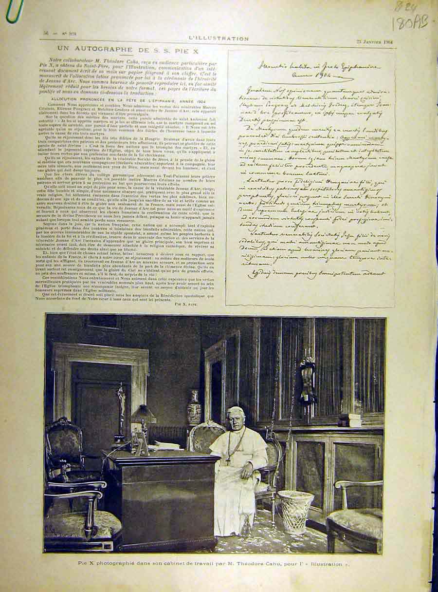 Original Old Antique Print 1904 Pope Pie-X Photograph Audience Touchet Biletti
