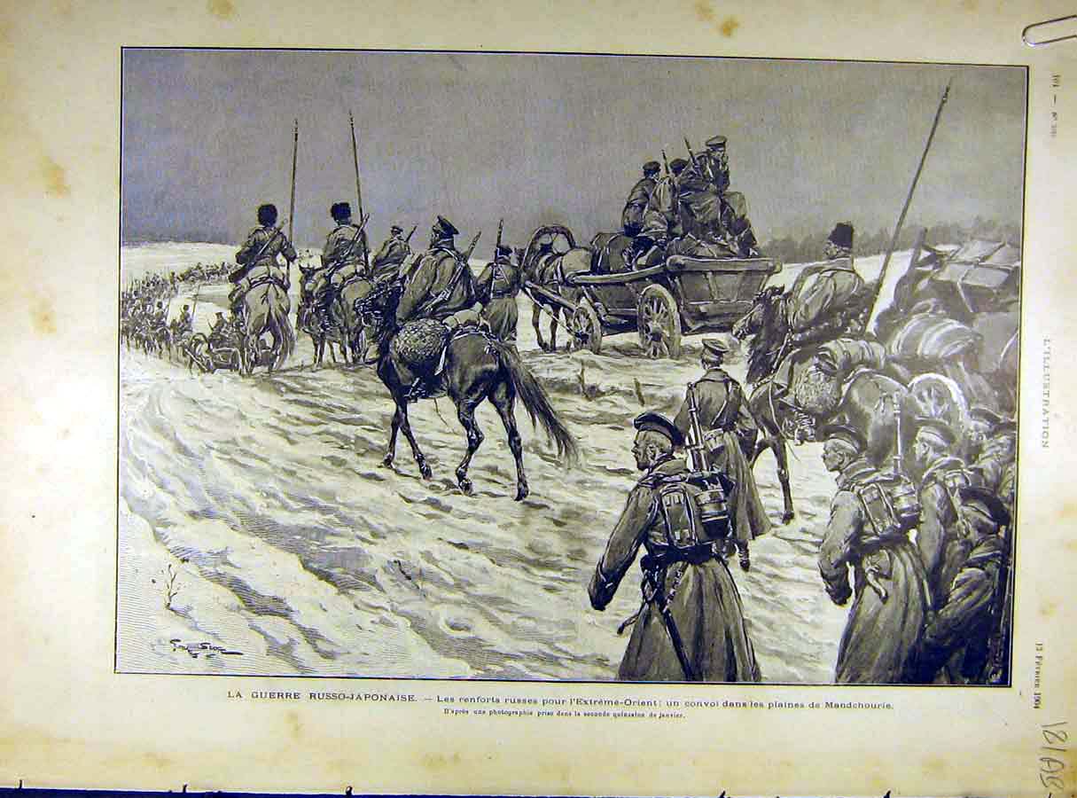 Original Old Antique Print 1904 Japanese-Russian War Far-East Mandchourie Tokyo