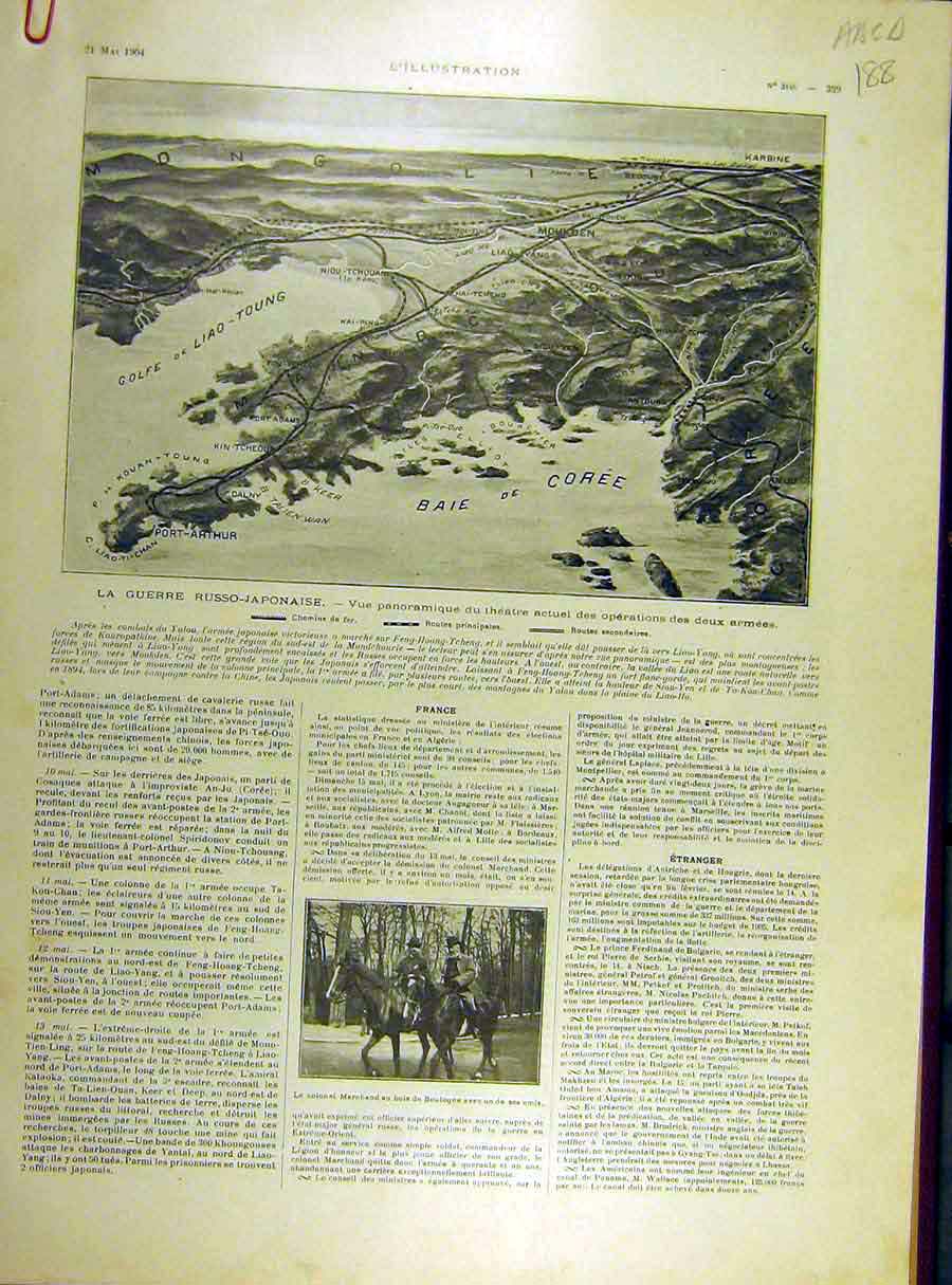 Original Old Antique Print 1904 Russian War Japanese Marchand Mandchourie 20th