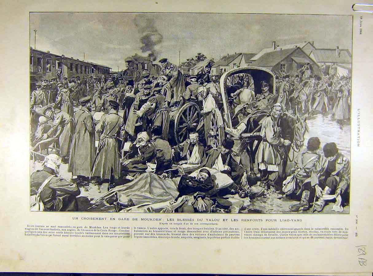 Original Old Antique Print 1904 Moukden War Yalou Russian-Japanese Liao-Yang