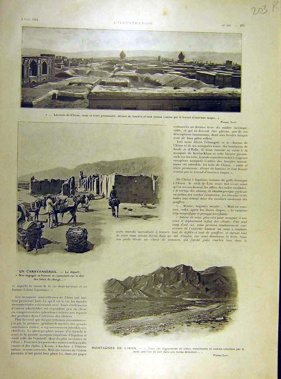 Original Old Antique Print 1904 Chiraz Caravan Iran Mountain French 20th