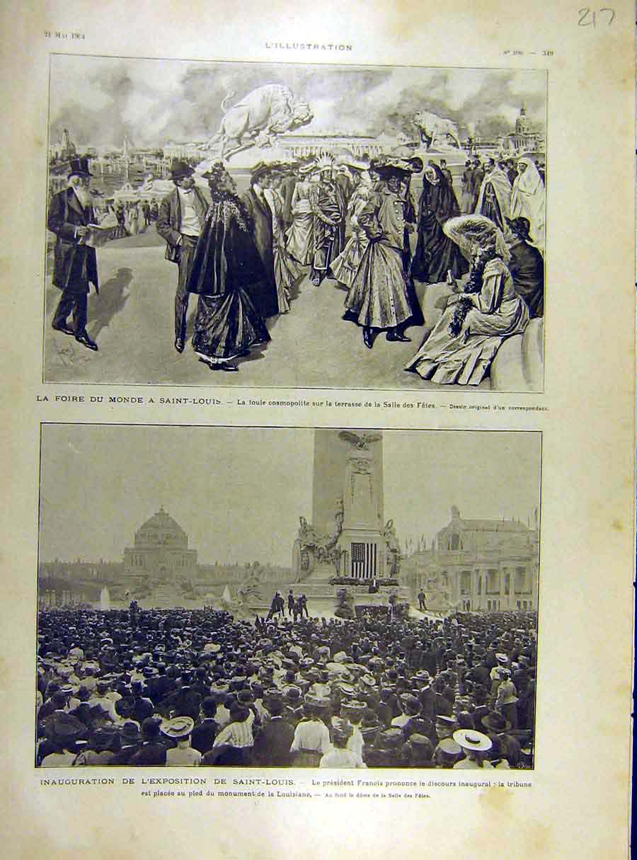 Original Old Antique Print 1904 Saint-Louis Salles-Les-Fete Exhibition Francis