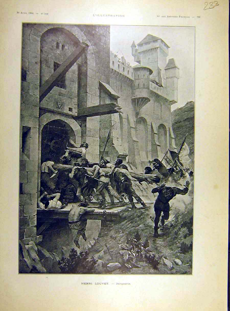 Old Antique Print 1904 Henri-Louvet Jacquerie Castle War Battle Fine Art 20th