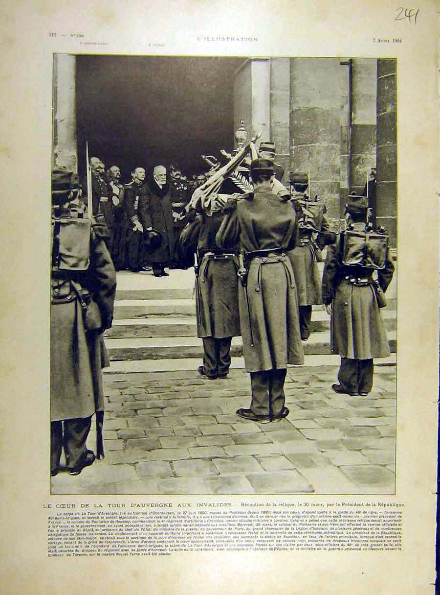 Original Old Antique Print 1904 President Republic Auvergne-Aux-Invalides French