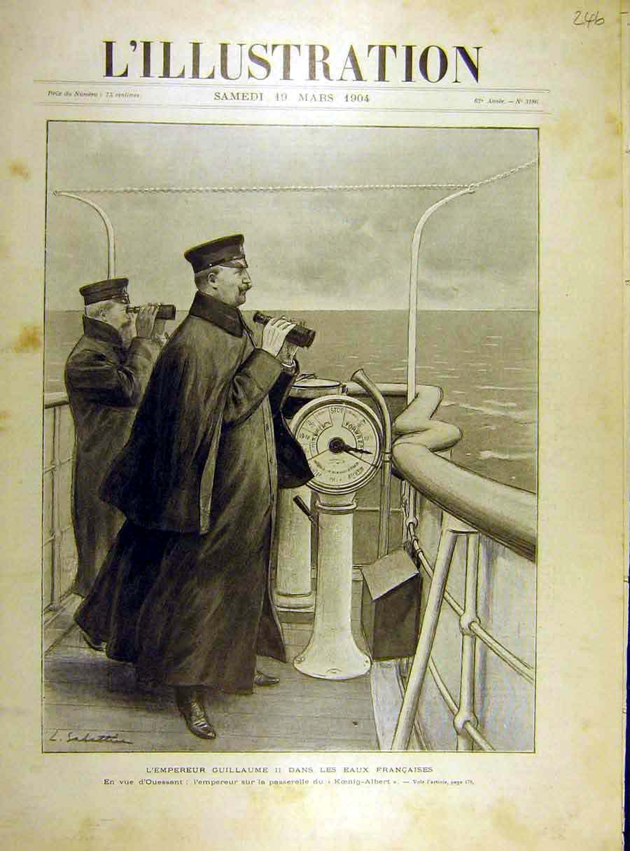 Original Old Antique Print 1904 Emperor Guillaume French Waters King Albert Page