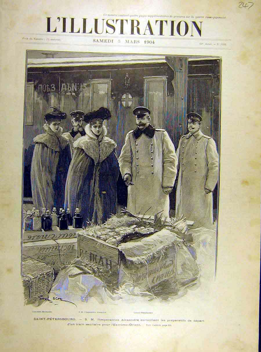 Old Antique Print 1904 Saint=Petersburg Empress Alexandra Far-East Train 20th