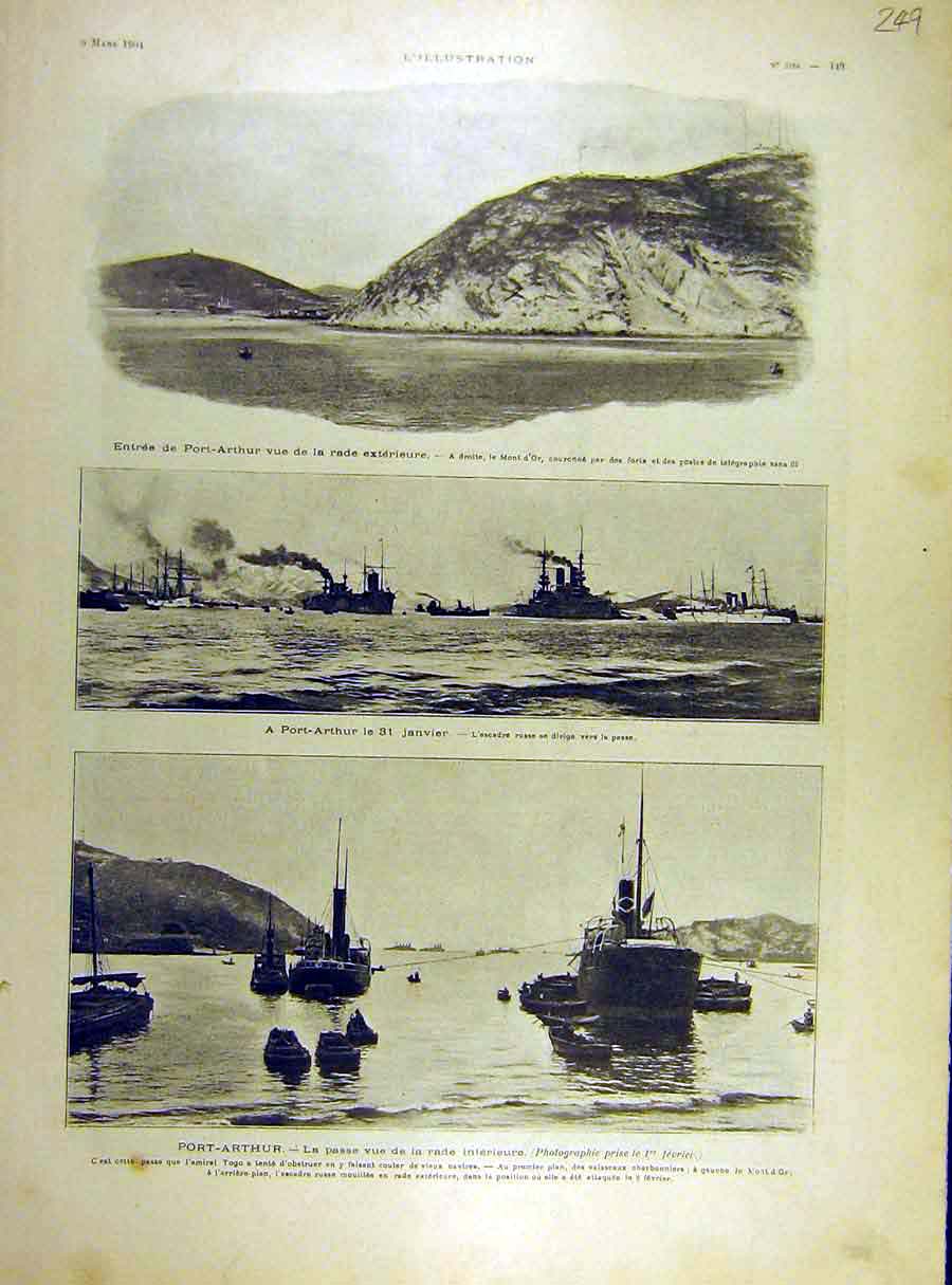 Original Old Antique Print 1904 Port-Arthur Russian Squadron Telegraph War Page