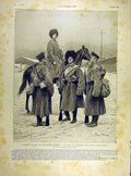 Original Old Antique Print 1904 Russian Army Far-East Officers Siers War 20th