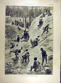 Original Old Antique Print 1904 Russian Mountains Sledges Sledging Children 20th