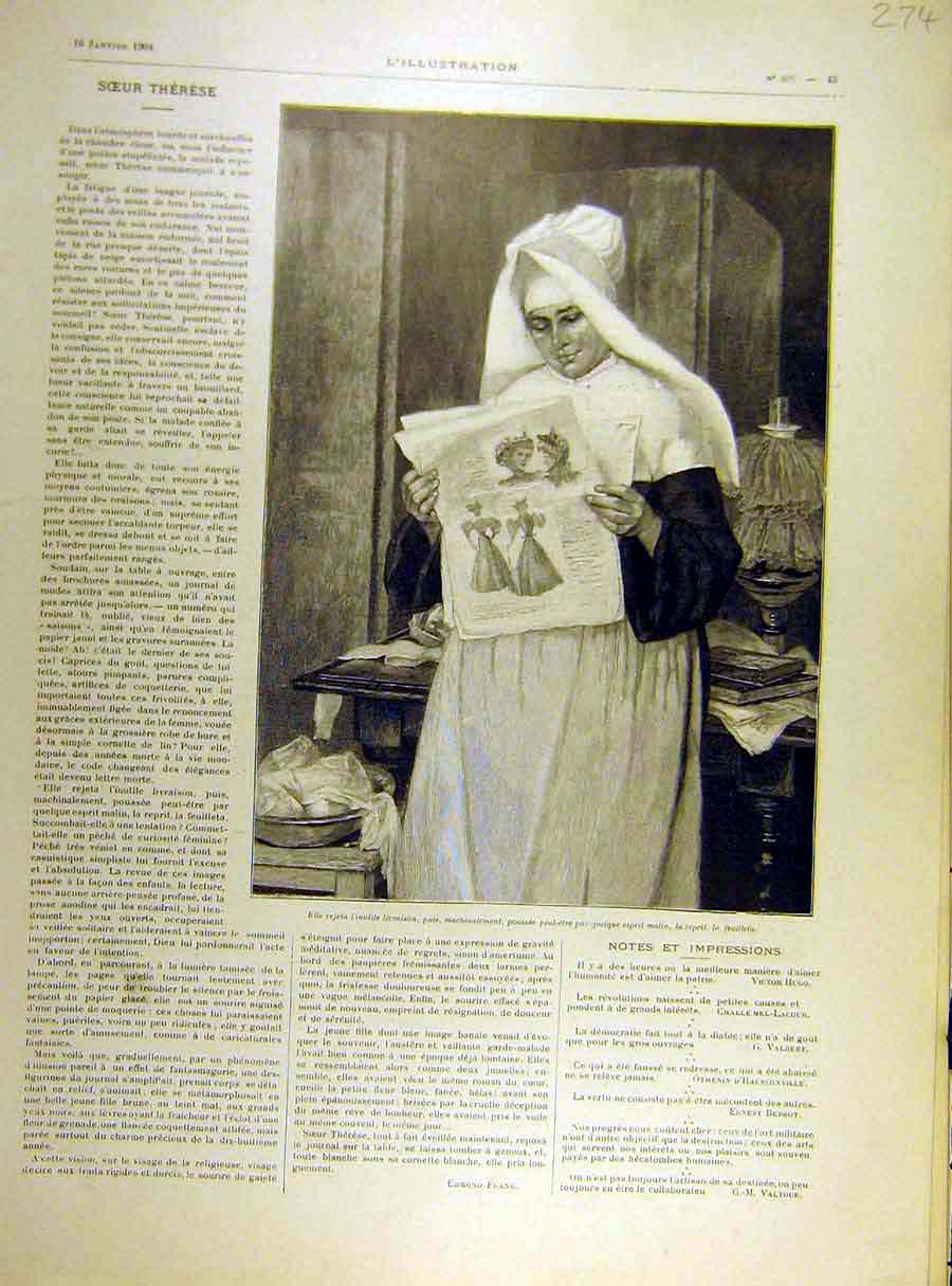 Original Old Antique Print 1904 Sister-Therese Nun Convent French Religious 20th