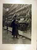 Original Old Antique Print 1904 Christmas-Eve London England Street Policeman