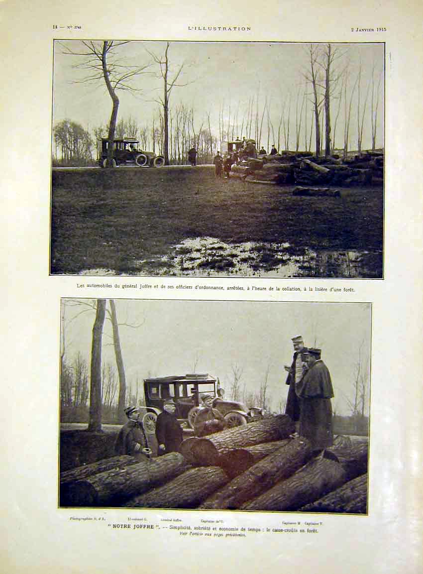 Original Old Antique Print General Joffre Automobile Officer French 1915 20th
