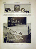 Original Old Antique Print Shrapnel War Battle Bomb Reims French 1915 20th