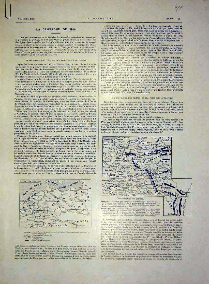 Original Old Antique Print Map Army Campaign Europe Paris Brussels French 1915