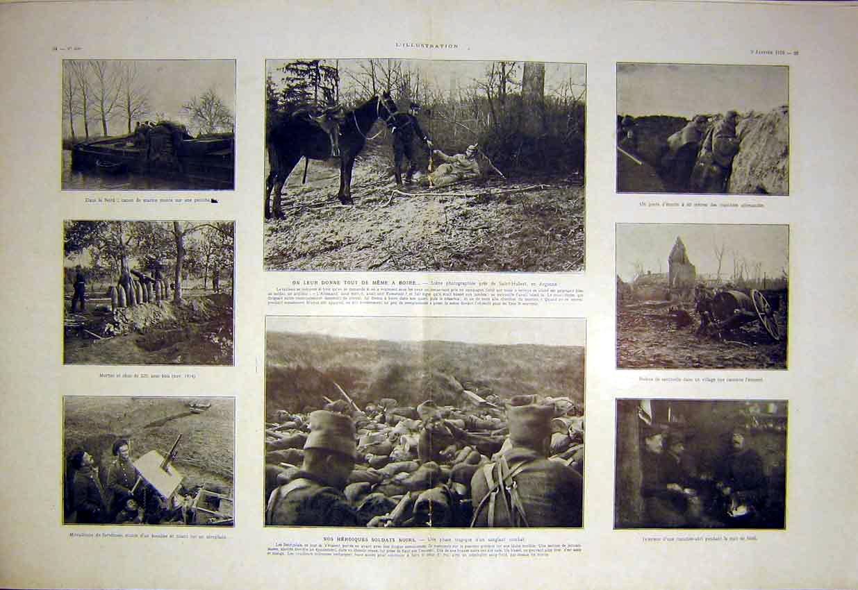 Original Old Antique Print Siers Sengalese Military War Battle French 1915 20th